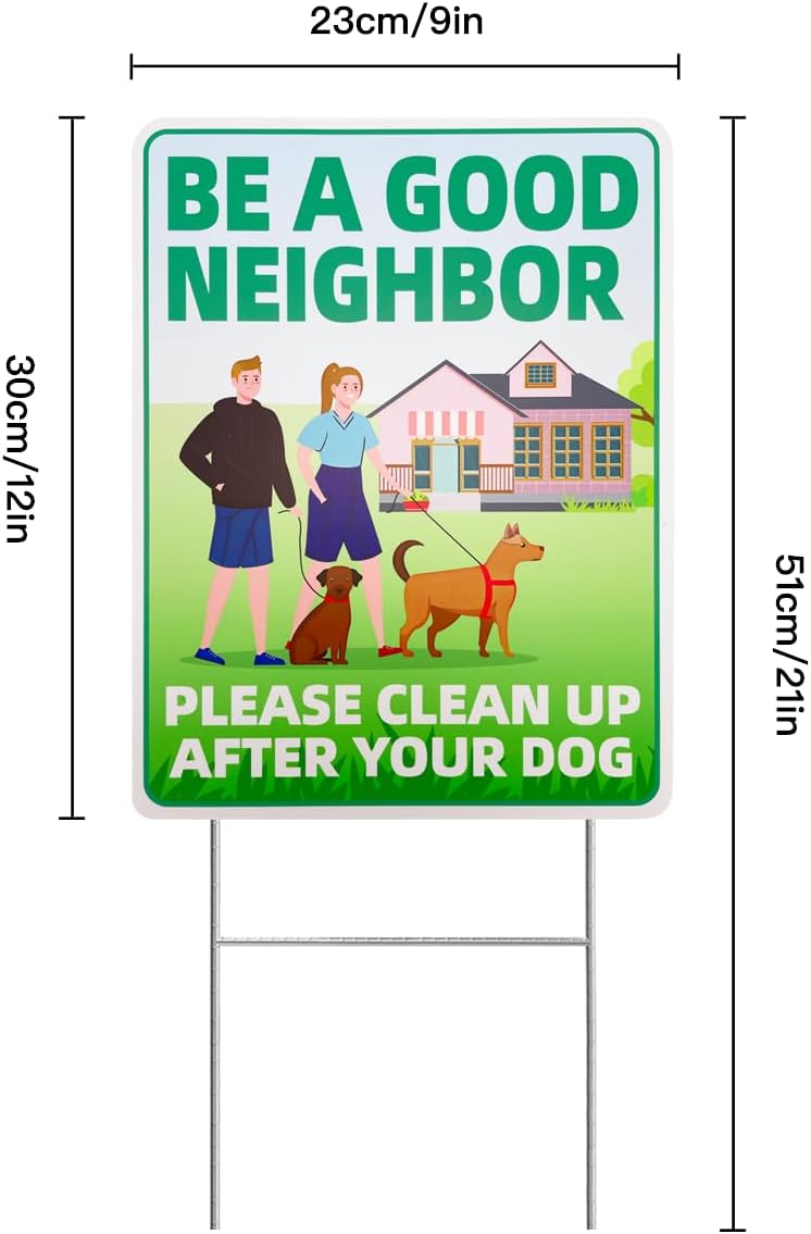 Philoch Clean Up After Your Dog Signs, 2 Pack 12"x9" with Metal H-Stakes Be a Good Neighbor No Pooping Dog Signs For Yard Double Sided Pick Up After Your Dog Signs - Image 2
